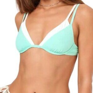 L*SPACE‎ Fused Zendaya Bikini Top in Mint Green and White Size Small NWT